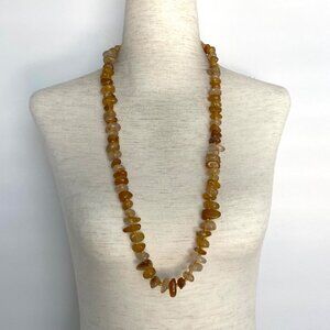 Allumni Sterling Silver 925 Long Knotted Golden Agate Beaded Necklace 32"